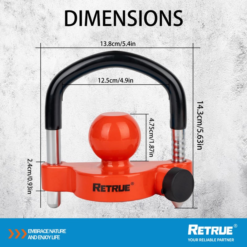 RETRUE Universal Trailer Ball Lock Hitch Coupler Locks Fits 1-7/8 Inch, 2 Inch, 2-5/16 Inch Couplers Adjustable Security with Weatherproof Cover and Cap, Red - Image 5